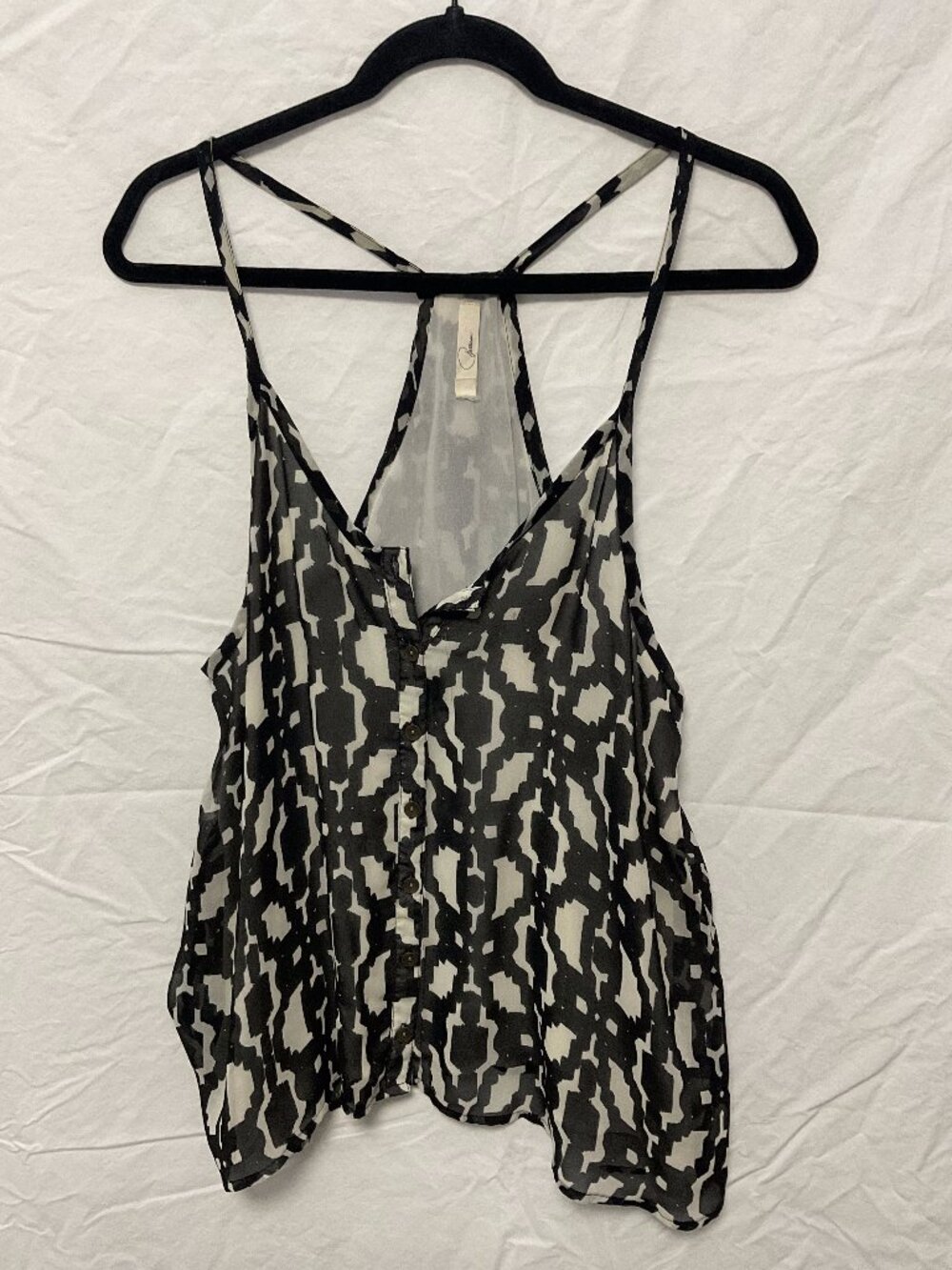 Black and White Ikat Print Chiffon Racerback Cami Size M